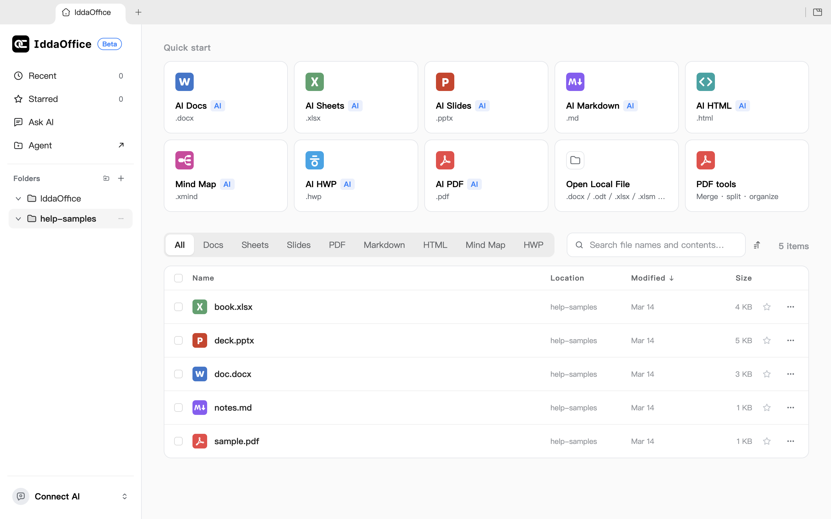 The IddaOffice home screen